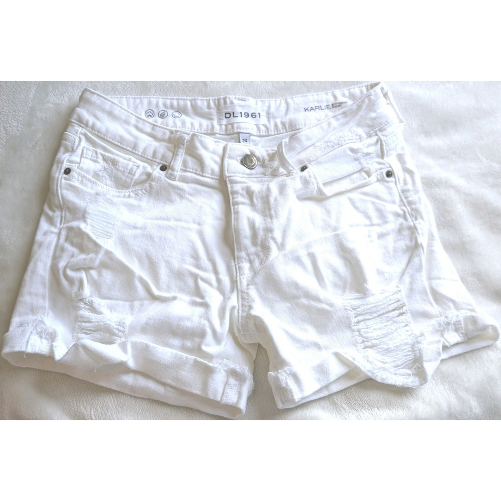 DL1961 Karlie Boyfriend Shorts White Denim Distressed Cuffed Pockets Womens 24